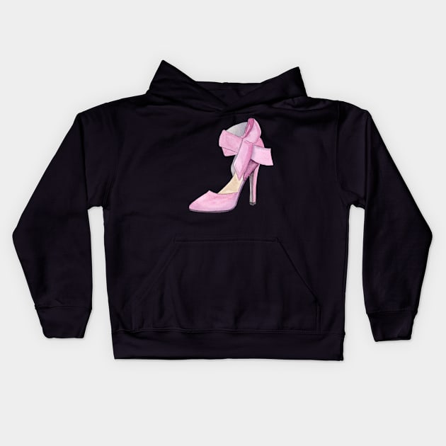 Pink high heel shoe with bow Kids Hoodie by DreamLoudArt